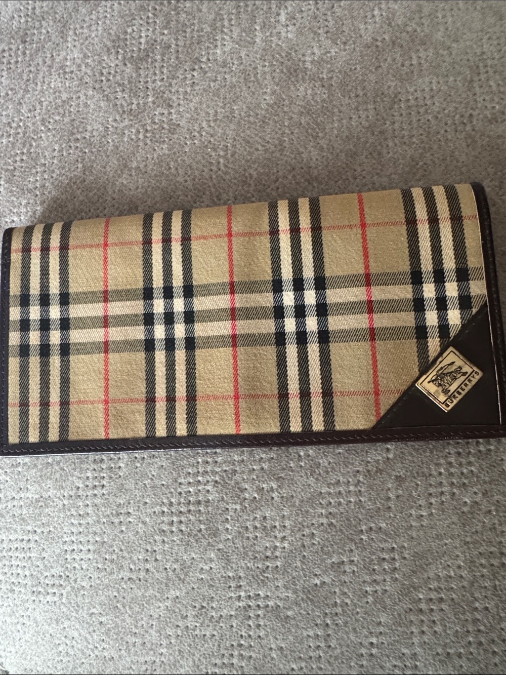 Burberry Beige Plaid Continental Wallet with Black & Red Accents